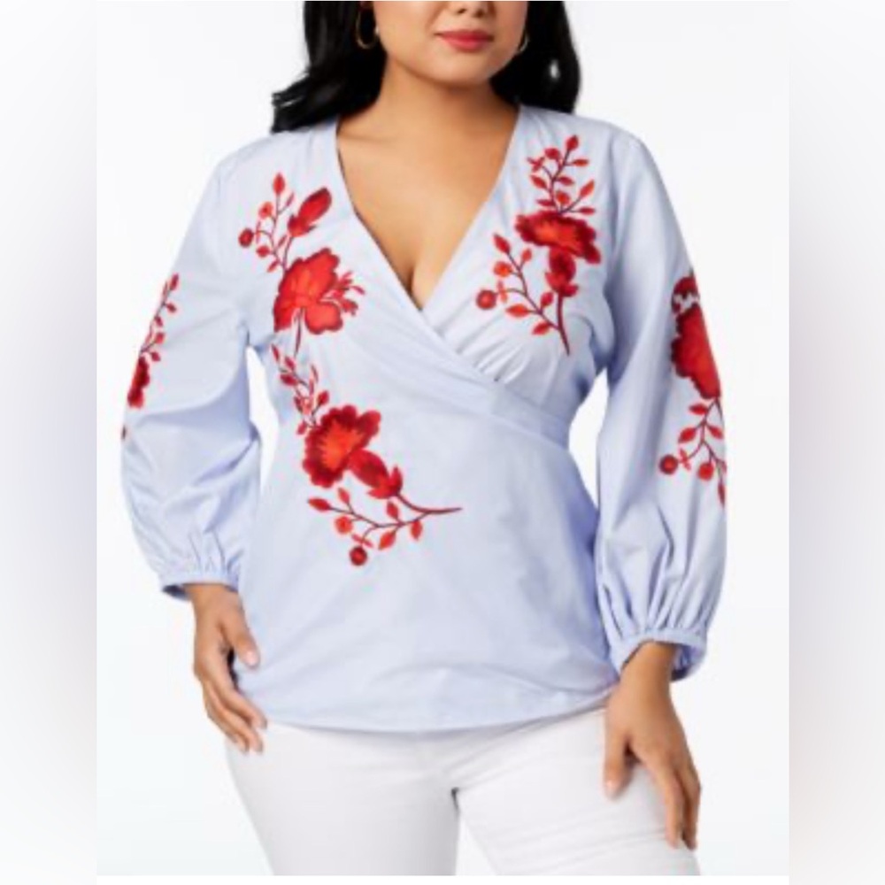 I.N.C EMBROIDERED WRAP TOP